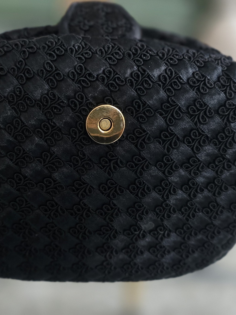 Black Quilted Women's Clutch Bag with Gold Snap